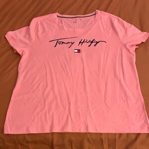 Tommy Hilfiger Pink Script Logo Short Sleeve Tee